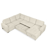 English Elm 107.5" U-Shaped Sofa Sectional Sofa Pull-Out Sofa Bed With A Storage Chaise Lounge, Charging Devices For Living Room, Beige