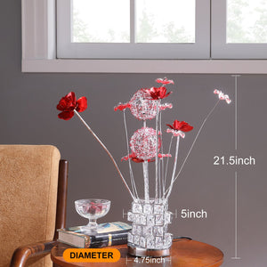 English Elm Aluminum 4 Red Roses Table Lamp With Hexagonal Chrome Vase - Modern Led Decor For Living Spaces B072P220156