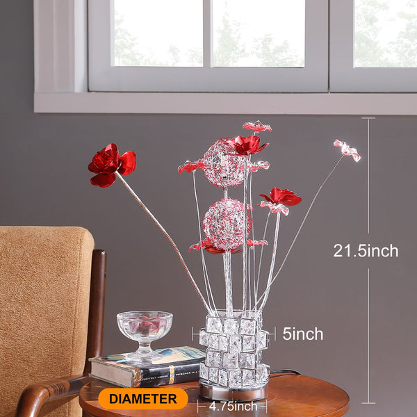 English Elm Aluminum 4 Red Roses Table Lamp With Hexagonal Chrome Vase - Modern Led Decor For Living Spaces B072P220156