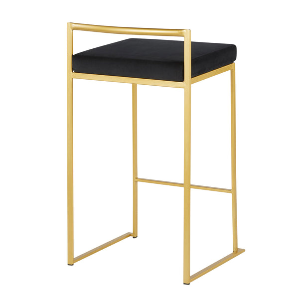 English Elm Fuji Glam Contemporary Counter Stools Set Of 2 – Gold Frame & Black Velvet Cushion For Luxe Comfort B202P221914