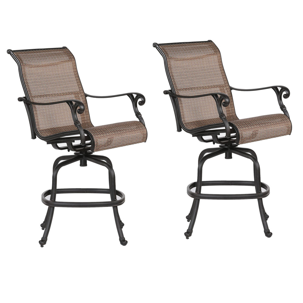 English Elm Outdoor Sling Counter Stool Set of 2 – Dark Brown Aluminum Frame, All-Weather Swivel, Footrest Comfort B010P278349