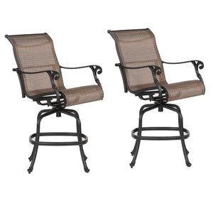 English Elm Outdoor Sling Counter Stool Set of 2 – Dark Brown Aluminum Frame, All-Weather Swivel, Footrest Comfort B010P278349