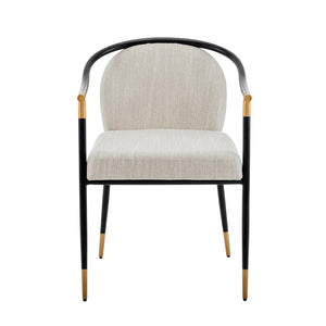 English Elm Christopher Knight Home® - Modern Upholstered Dining Chair with Gold-Tip Accents, Metal Armrests, Heathered Fabric, Set of Two Beige,Black 35.75 L x 22.75 W x 22.5 H N776P195378B