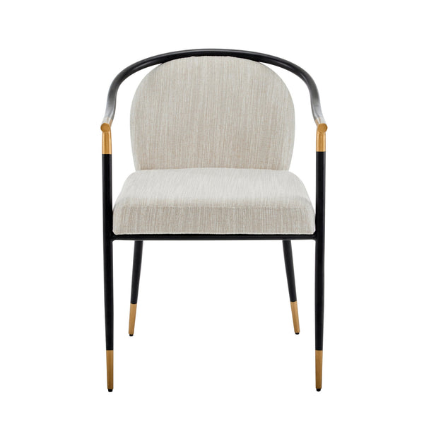 English Elm Christopher Knight Home® - Modern Upholstered Dining Chair with Gold-Tip Accents, Metal Armrests, Heathered Fabric, Set of Two Beige,Black 35.75 L x 22.75 W x 22.5 H N776P195378B