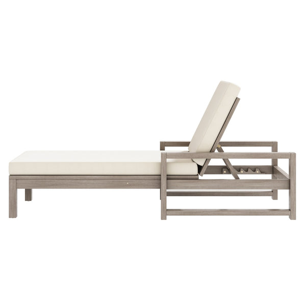 English Elm Trexm Outdoor Acacia Wood Chaise Lounge Set Two Adjustable Poolside Reclining Chairs Gray TM000013AAE