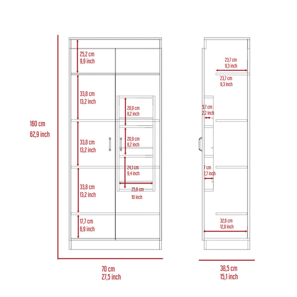 English Elm Albany,Double Pantry Cabinet White 63" High - Particle Board, Five Shelves for Kitchen Garage Storage B128S00131
