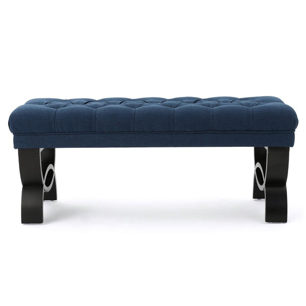 English Elm Hilton Tufted Upholstered Bench Ottoman with Diamond Stitching and Vintage Curved Legs 54743.00DBL