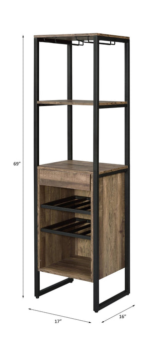 English Elm Narik Tall Freestanding Wine Rack with Drawer Open Slatted Rustic Modern Storage B2726P338123