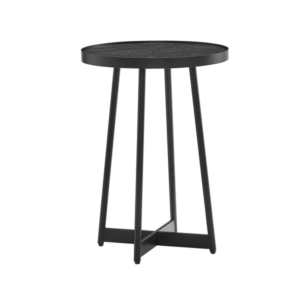 English Elm Ranlo Modern Round Accent Table with Oak Veneer Top, Black Geometric Metal Legs, Space-Saving Design B050P364435