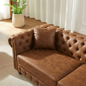 English Elm Fx Chesterfield Sofa Hand Tufted Tech Fabric Three Seat Living Room Couch Brown W1926S00107