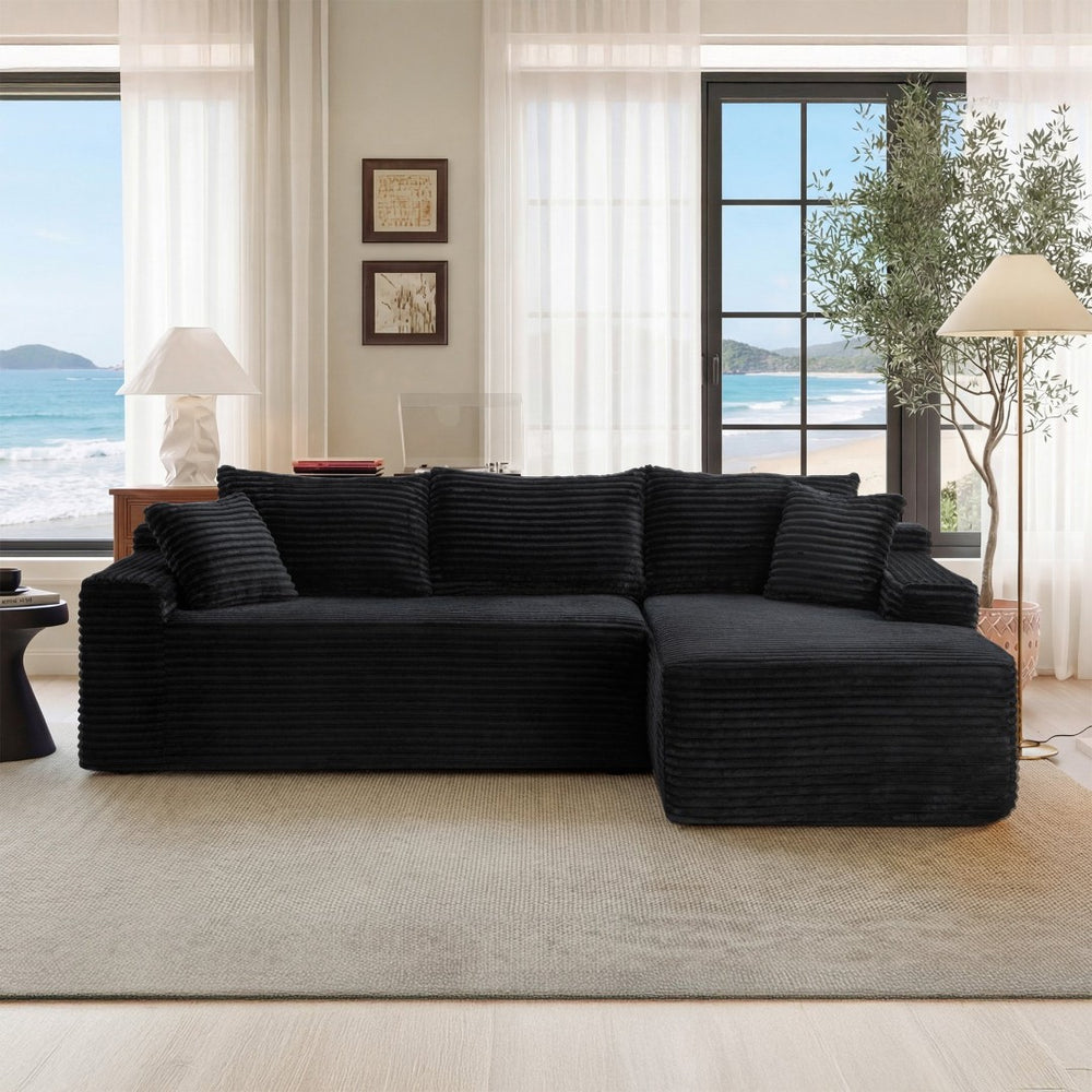 English Elm 106.3" Jumbo Corduroy L-shaped Sectional Deep Seat Sofa for Modern Living Rooms W5515S00037