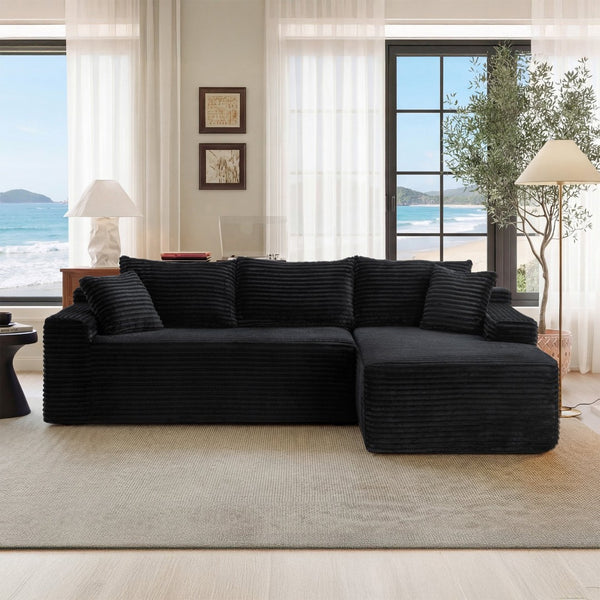 English Elm 106.3" Jumbo Corduroy L-shaped Sectional Deep Seat Sofa for Modern Living Rooms W5515S00037