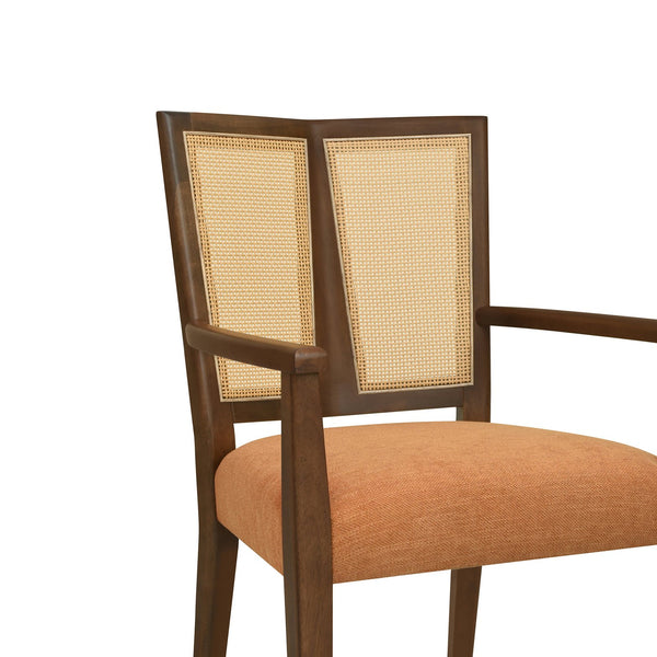English Elm Christopher Knight Home® - ARM Mid-Century Dining Chair with Rattan Back & Upholstered Foam Seat, Solid Rubberwood Frame Caramel,Walnut N771P254005W