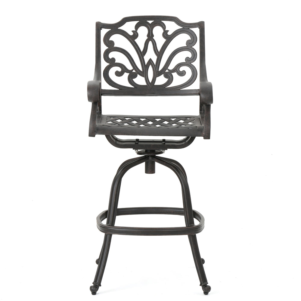 English Elm Christopher Knight Home® - Cast Aluminium Swivel Bar Stool with 360° Rotation, Scrolled Arms, Durable Aluminum Frame for Patio Seating Bronze 59160.00