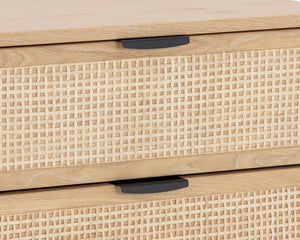 Sunpan Avida Artisan Nightstand with Handwoven Rattan Drawers and Solid Oak Frame for Global Style Black & Rustic Oak/Natural