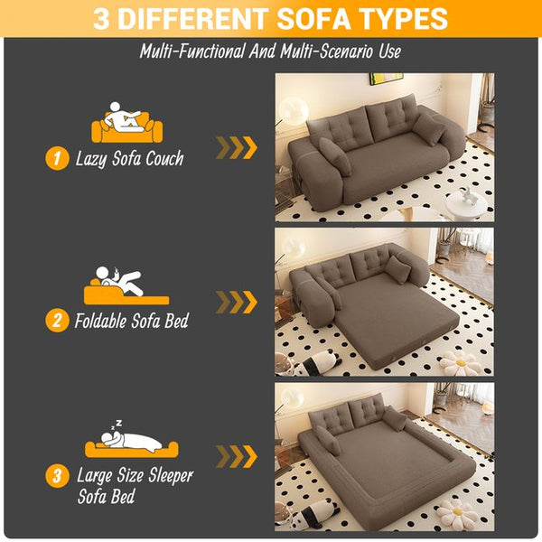 English Elm Human Dog Bed 3-In-1 Foldable Sofa Bed - Multi-Functional Teddy Fabric Lounge, Guest Bed, Brown W1885P387770