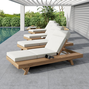 English Elm Lounge Chaise Outdoor Acacia Wood Slatted Frame with Water Resistant Cushion Resort Style Cream,Light Brown N770P442L67C