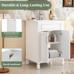 English Elm 24'' Bathroom Vanity with Sink - Solid Wood Frame, Glossy Ceramic Basin, Soft-Close Doors & Ample Storage Elegant Modern Design, Durable MDF Construction, Retro Metal Handles, Compact 24-inch Cabinet White N710P317675K
