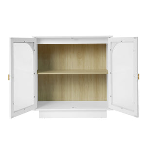 English Elm Storage Cabinet Sleek Acrylic Door with Gold Handle, Non-Slip Feet, Anti-Tip Locks, Compact Dimensions White W688127147