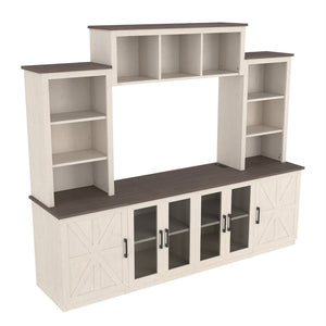 English Elm Wall Unit Entertainment Center with Built in Charging Mdf Media Console Open Shelving Beige W1580S00436