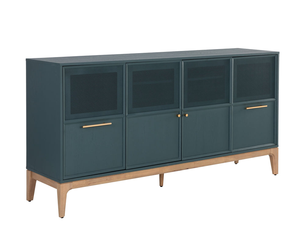 Sunpan Rivero Sideboard - Timeless Teal Oak Design with Ample Storage & Gold Hardware for Stylish Spaces