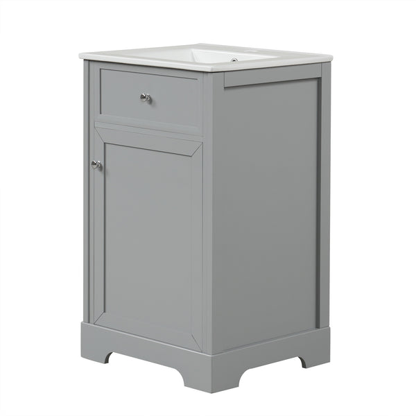 English Elm 20" Modern Bathroom Vanity With Ceramic Sink, Soft-Close Door, Adjustable Shelf, Grey Finish N725P351848E