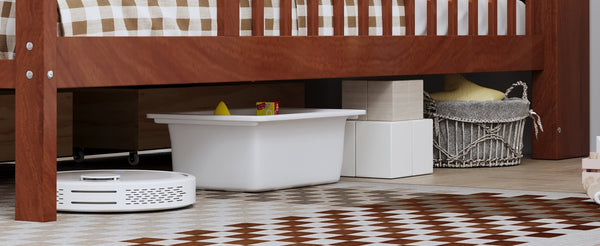 English Elm Twin Bed With Walnut Finish, Headboard Storage, Two Under-Bed Drawers & Safety Guardrails For Kids N733P272374D-GIGA