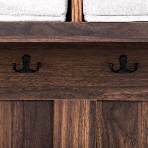 English Elm VIBE Hall Tree with 6 Hooks, Hinged Top Storage, Bench Seat & Drawers for Organized Entryway Brown N724P184891D