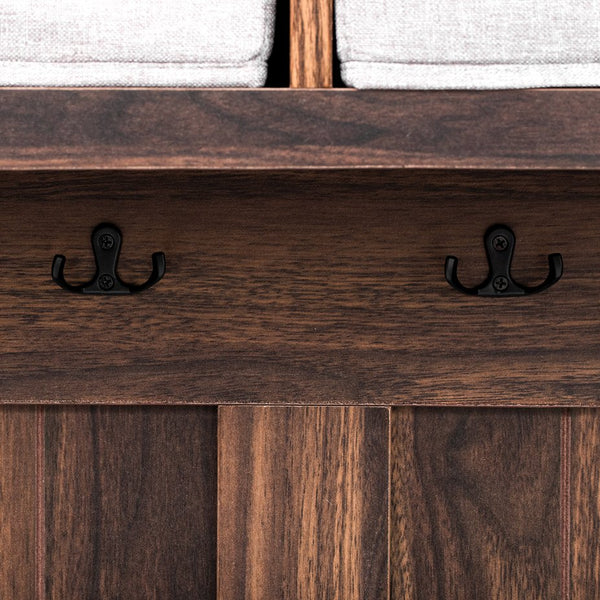 English Elm VIBE Hall Tree with 6 Hooks, Hinged Top Storage, Bench Seat & Drawers for Organized Entryway Brown N724P184891D