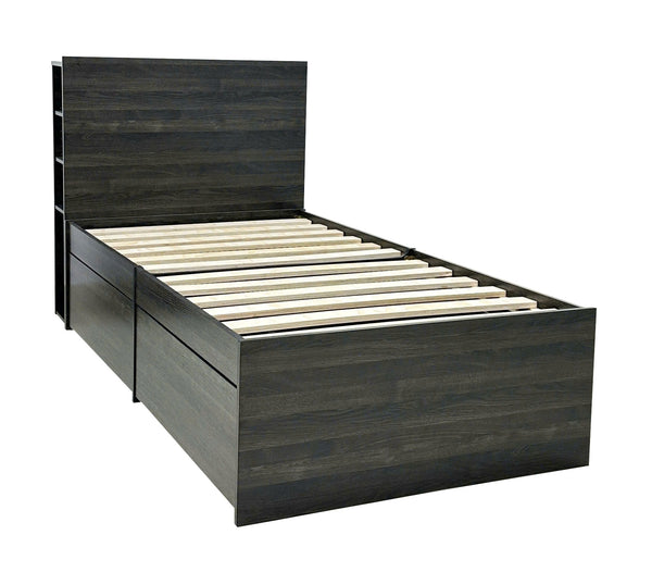 English Elm Robin Twin Storage Bed Dark Gray with 4 Extra-Deep Drawers, Sturdy Wood Frame, Slatted Platform, Adjustable Headboard Shelves B040S00132