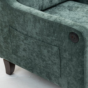 English Elm Accent Comfy chenille chair with USB charging, ergonomic wide back, high-rebound sponge, retro wooden legs Dark Green W2715P312490
