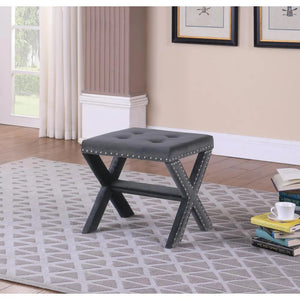 English Elm Velvet Small Tufted Accent Bench with Nailhead Trim and X-Leg Frame, Plush Foam Seat for Entryway Gray 20 L x 19 W x 7 H B011P357419