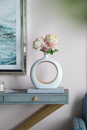 English Elm 11x3.1x12" Round Vase White/Gold — Modern Open-Center Ceramic Accent with Narrow Neck, Sleek Tabletop Decor W2078P391071