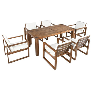 English Elm Trexm Acacia Wood Outdoor Dining Set Seats Six with Umbrella Hole Rustic Patio Beige,Mocha TM000019AAP