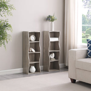 English Elm 8-layer ultra-thin 8-tier tall bookshelf with wavy edge design, space-saving display shelf for home office Gray W487P339354