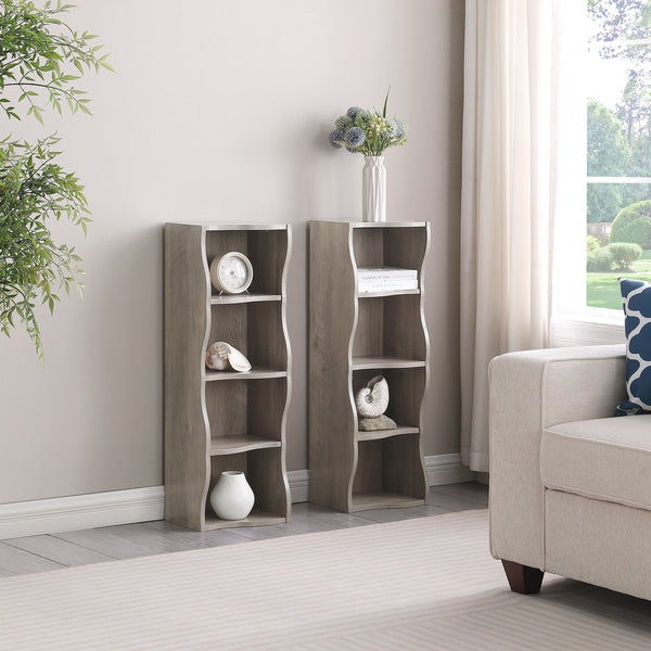 English Elm 8-layer ultra-thin 8-tier tall bookshelf with wavy edge design, space-saving display shelf for home office Gray W487P339354