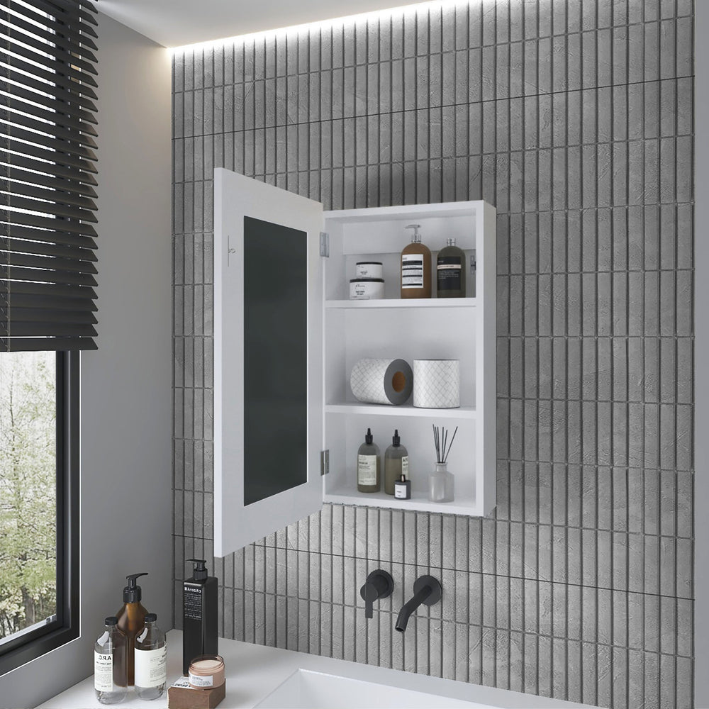 English Elm Medicine Cabinet Sanford White Mirrored Door Engineered Wood 3 Shelves Compact Sleek 31.1x19.3x3.5 B092P238732