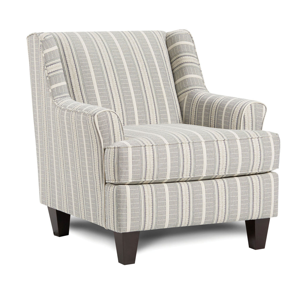 English Elm Stripe Modern Upholstered Chair with Round Track Arms, Welt Cord Trim & Tapered Wood Feet, Compact Comfort B2741P376932