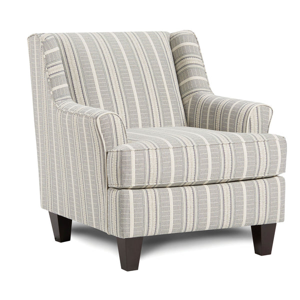 English Elm Stripe Modern Upholstered Chair with Round Track Arms, Welt Cord Trim & Tapered Wood Feet, Compact Comfort B2741P376932