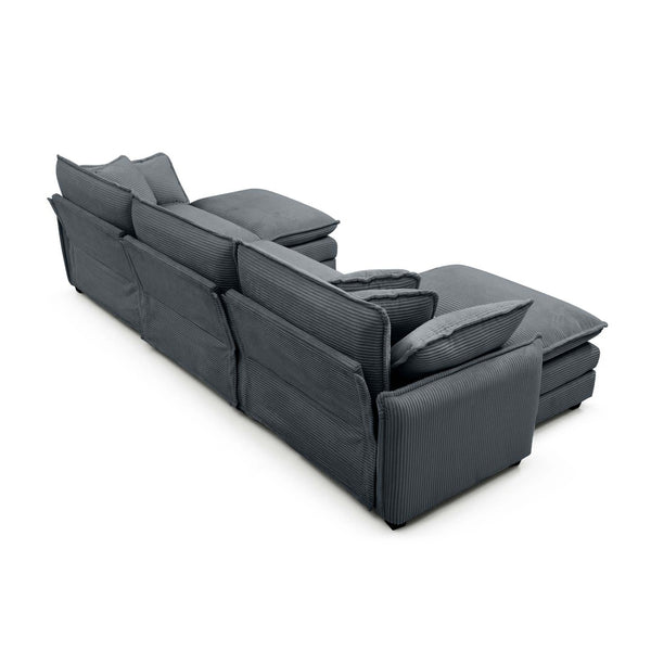 English Elm Oversized Modular U-Shaped Sofa Set With Convertible Ottoman & Footstools – Stylish Grey Corduroy Comfort W714S00758-GIGA