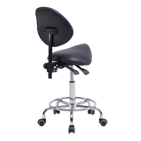 English Elm Saddle Ergonomic Swivel Stool with Backrest, Hydraulic Tilt, Footrest & Smooth Wheels for Clinic W2069P342823
