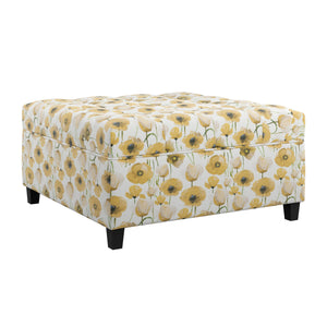 English Elm Wallace & Bay - Golden Floral Storage Ottoman with Golden Poppy Fabric, Traditional Style, Easy-Care 40"x40"x16" B361P384458