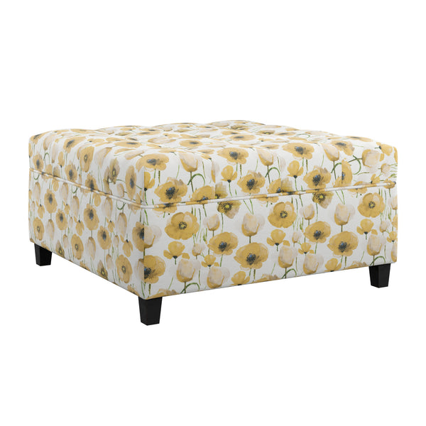 English Elm Wallace & Bay - Golden Floral Storage Ottoman with Golden Poppy Fabric, Traditional Style, Easy-Care 40"x40"x16" B361P384458