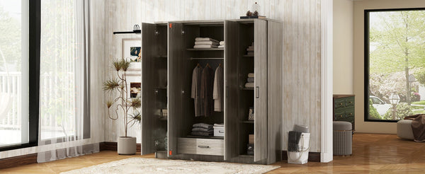 English Elm 4-door Wardrobe with Drawer Gray Mdf Freestanding Bedroom Closet Storage Unit LP006002AAE