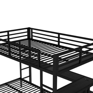 English Elm Full Over Twin Bunk Bed With Integrated Desk, Led Lighting & Usb Ports, Versatile Black Metal Design W1580S00127