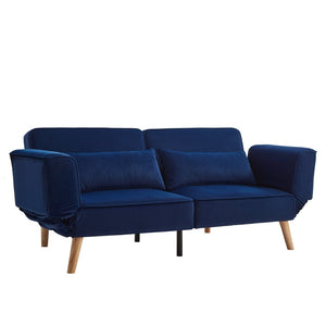 English Elm 72.8" Velvet Futon Sleeper Sofa Split Back Reclining Couch for Apartments and Guest Rooms Navy Blue W1669P364130