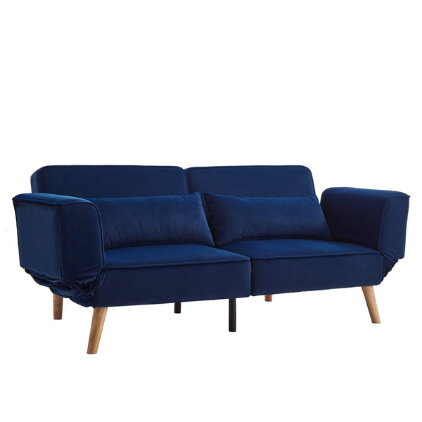 English Elm 72.8" Velvet Futon Sleeper Sofa Split Back Reclining Couch for Apartments and Guest Rooms Navy Blue W1669P364130