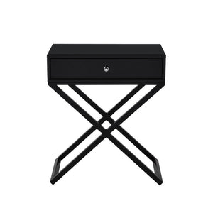 English Elm Dario Contemporary End Table with Tempered Glass Top Open Shelf and Storage Drawer Black B2749P413397