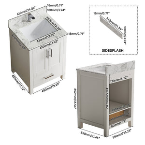 English Elm 23" Freestanding Bathroom Vanity Solid Wood White Cabinet Carrara Sink Included T3785P383040