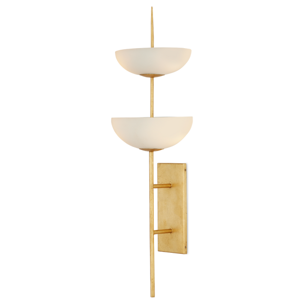 Follett Wall Sconce - Modern Gold Leaf Fixture with Elegant White Composite Bowls for Stunning Illumination